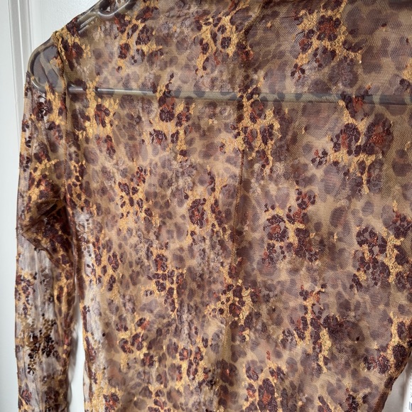 Brand New NWT Free People Sheer Long Sleeve Top in Brown and Tan - Picture 4 of 11